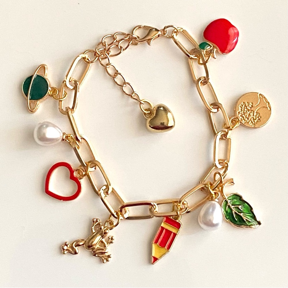Handmade Y2k style Charm Bracelet Gold Coloured “Teacher theme”